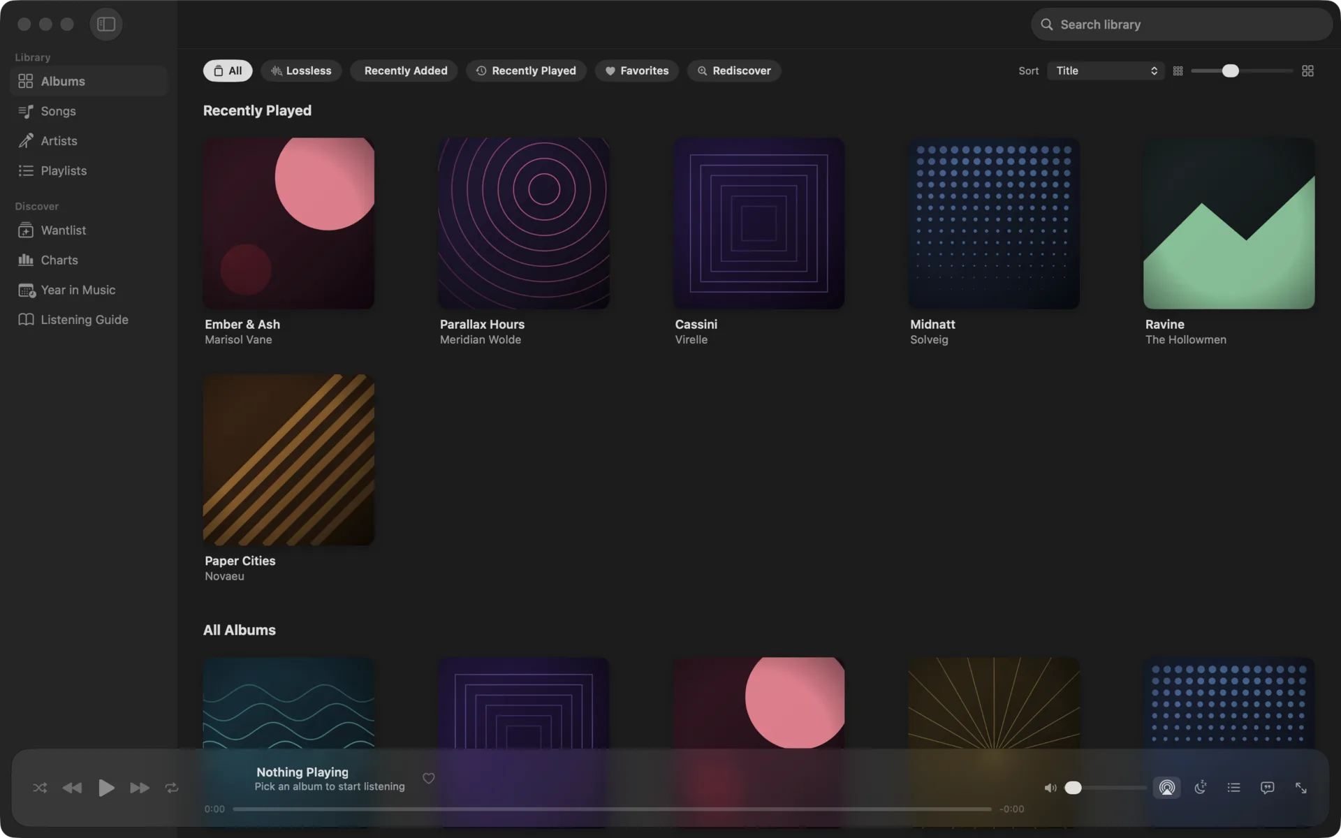 Flaccy — Your albums in a fast, resizable grid — filter by lossless, recently played, or favorites