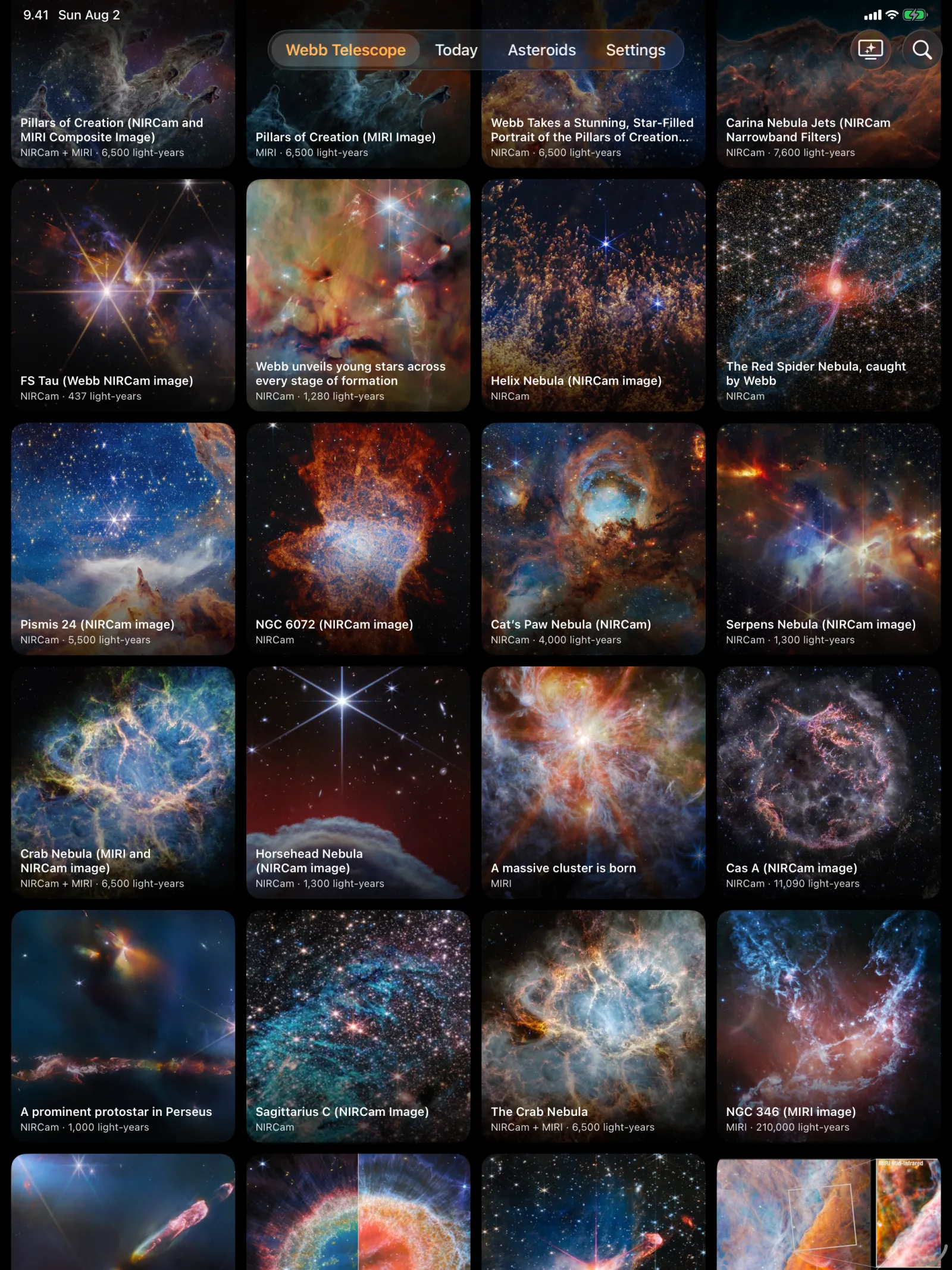 Solar Beam — Two dozen Webb images at a glance on iPad