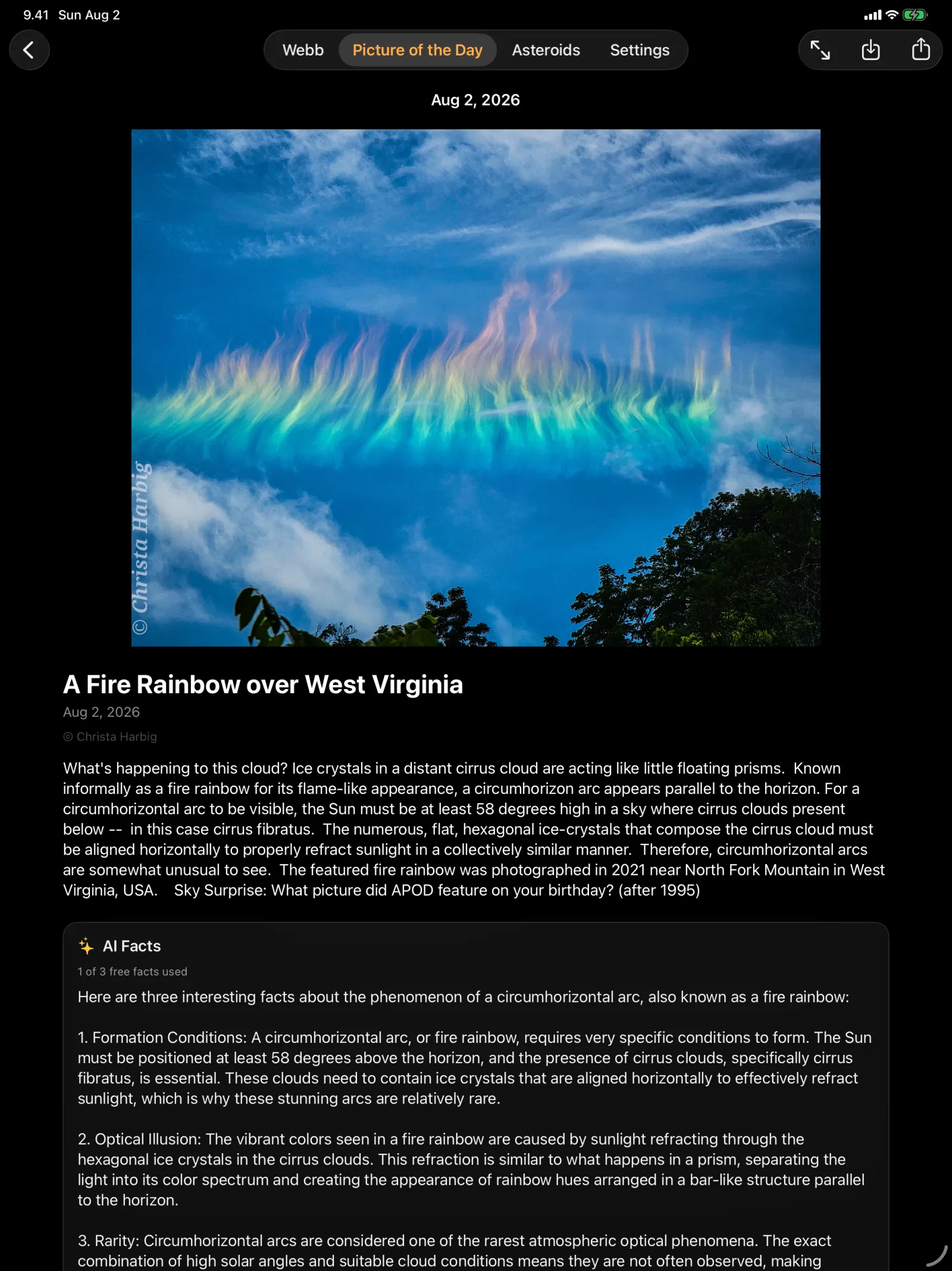 Solar Beam — AI-generated facts about the day’s picture, on demand