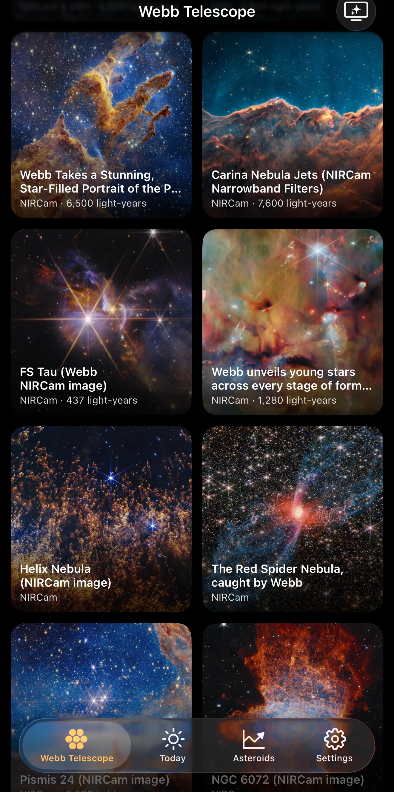 Solar Beam on iPhone: The curated Webb gallery on iPhone — Webb is the first tab