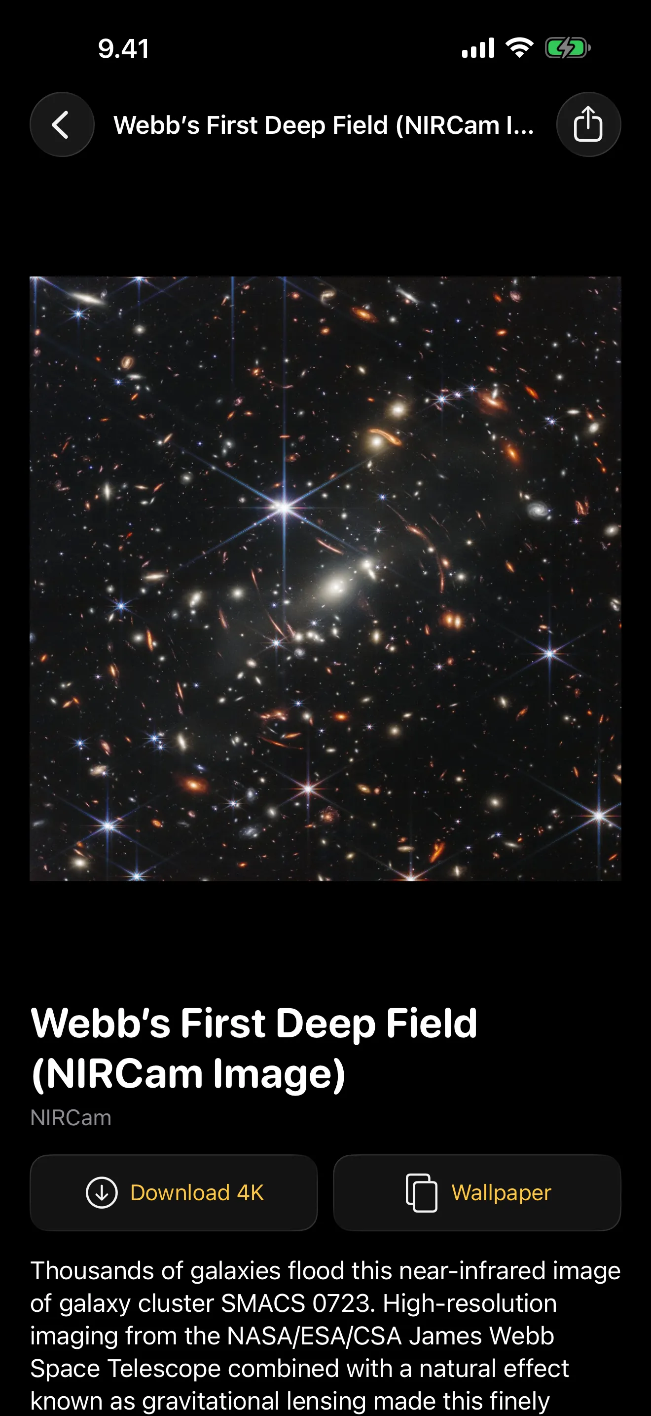 Solar Beam — Webb’s First Deep Field opens full-width, with 4K download and the full ESA caption