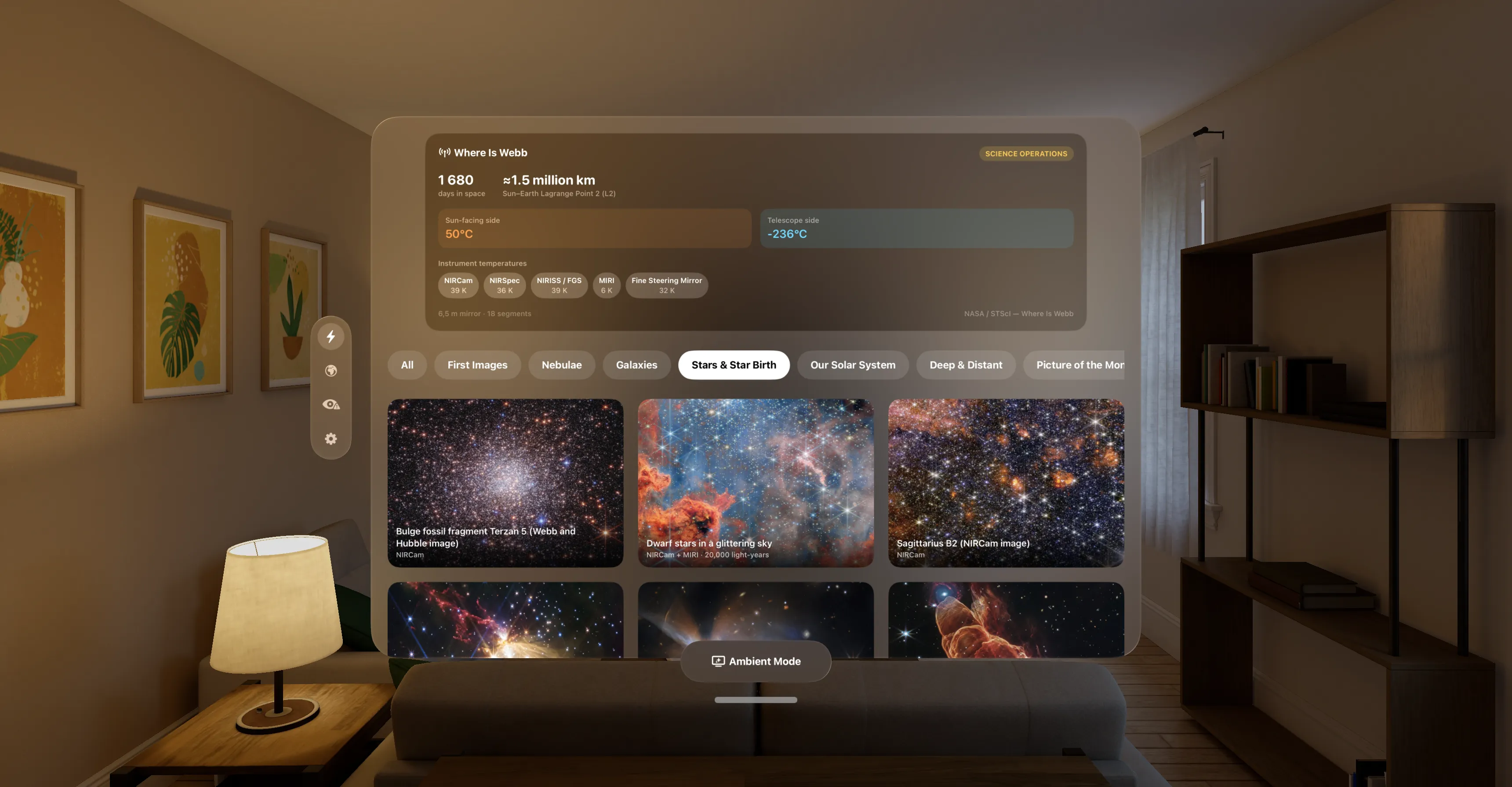 Solar Beam — Live telescope status in the Vision Pro window
