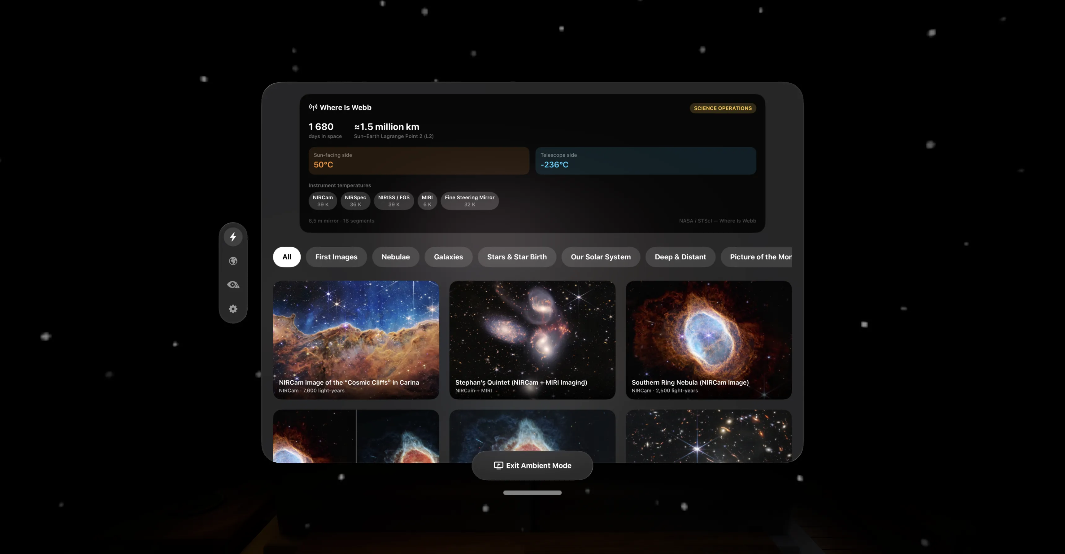 Solar Beam — Ambient Mode replaces the room with the app’s own starfield