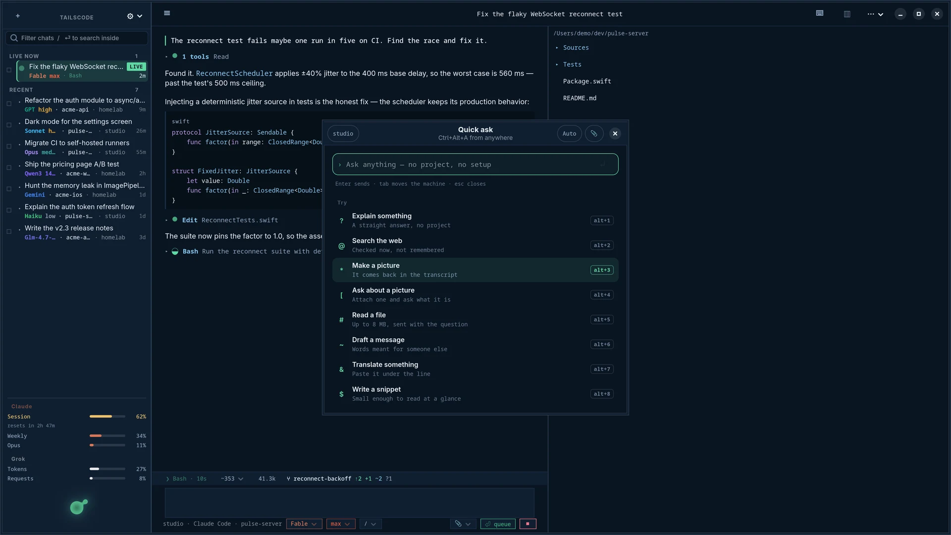 Tailscode for Linux: the quick ask summoned over a live chat