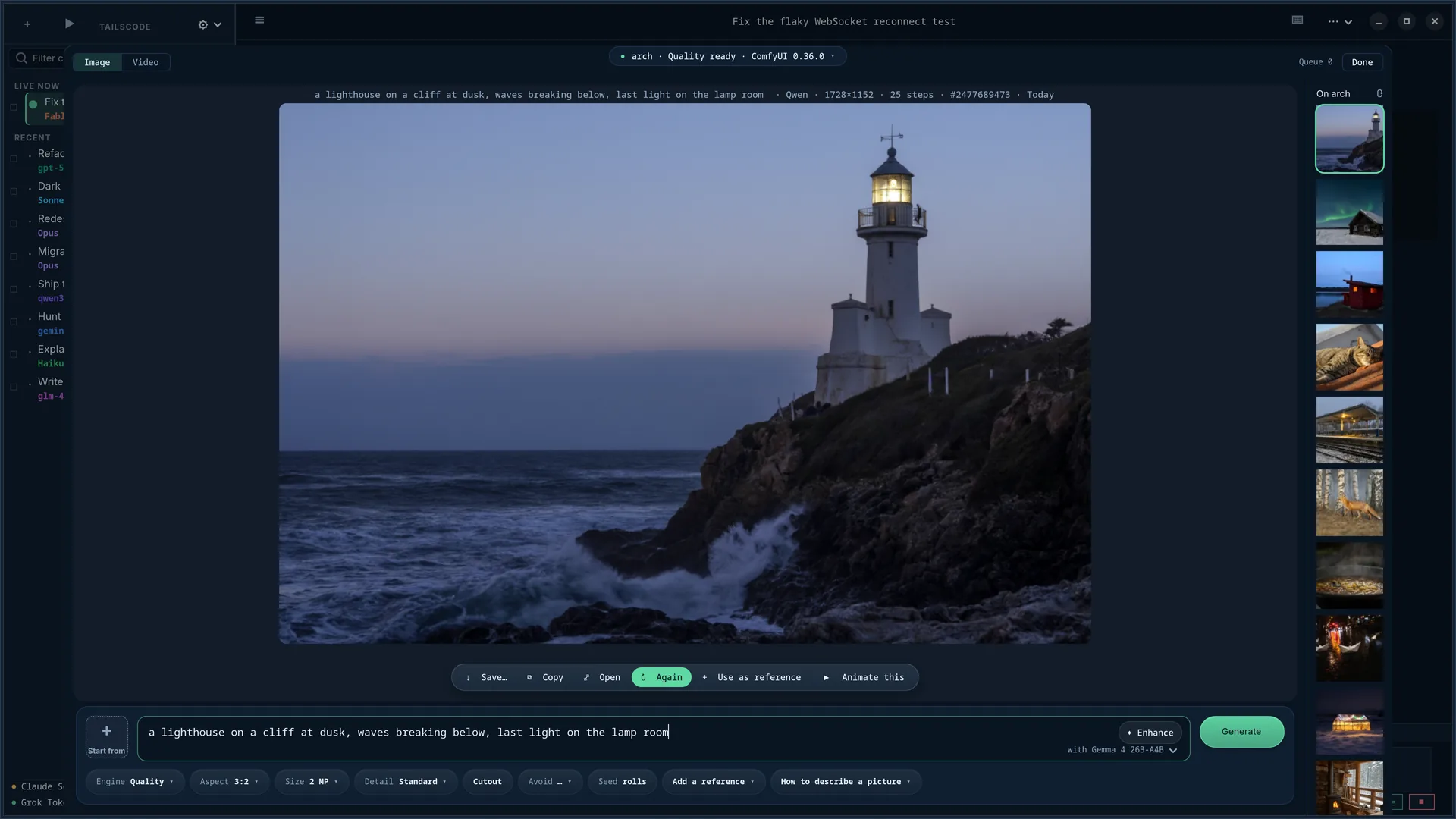 Tailscode on Linux: the Studio with a finished render