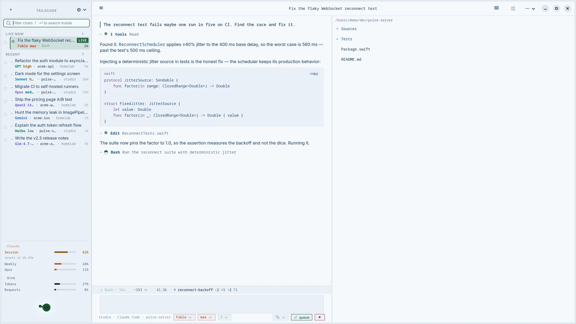 Tailscode for Linux wearing the Suomi theme's light face