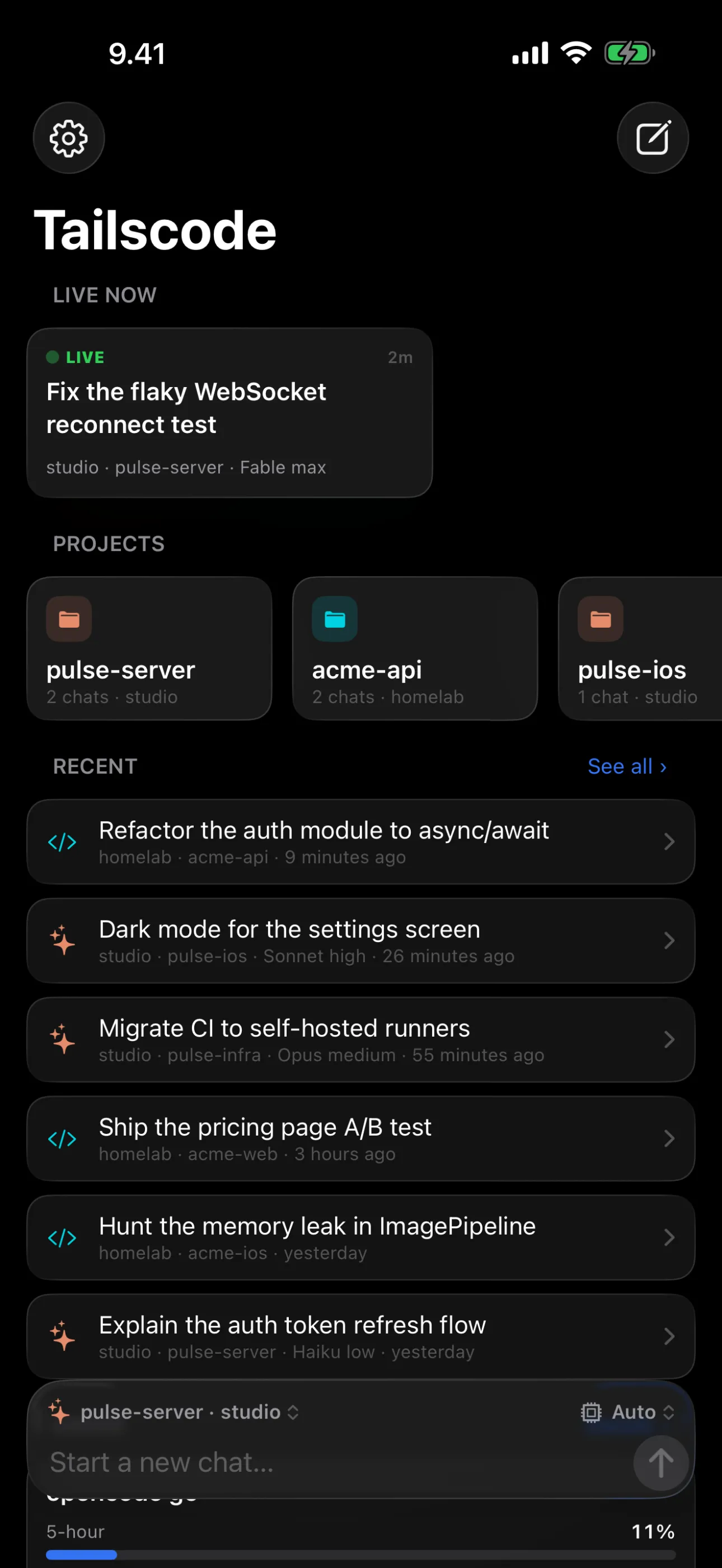 Tailscode — Every agent and machine on one board, with a composer that starts the next chat