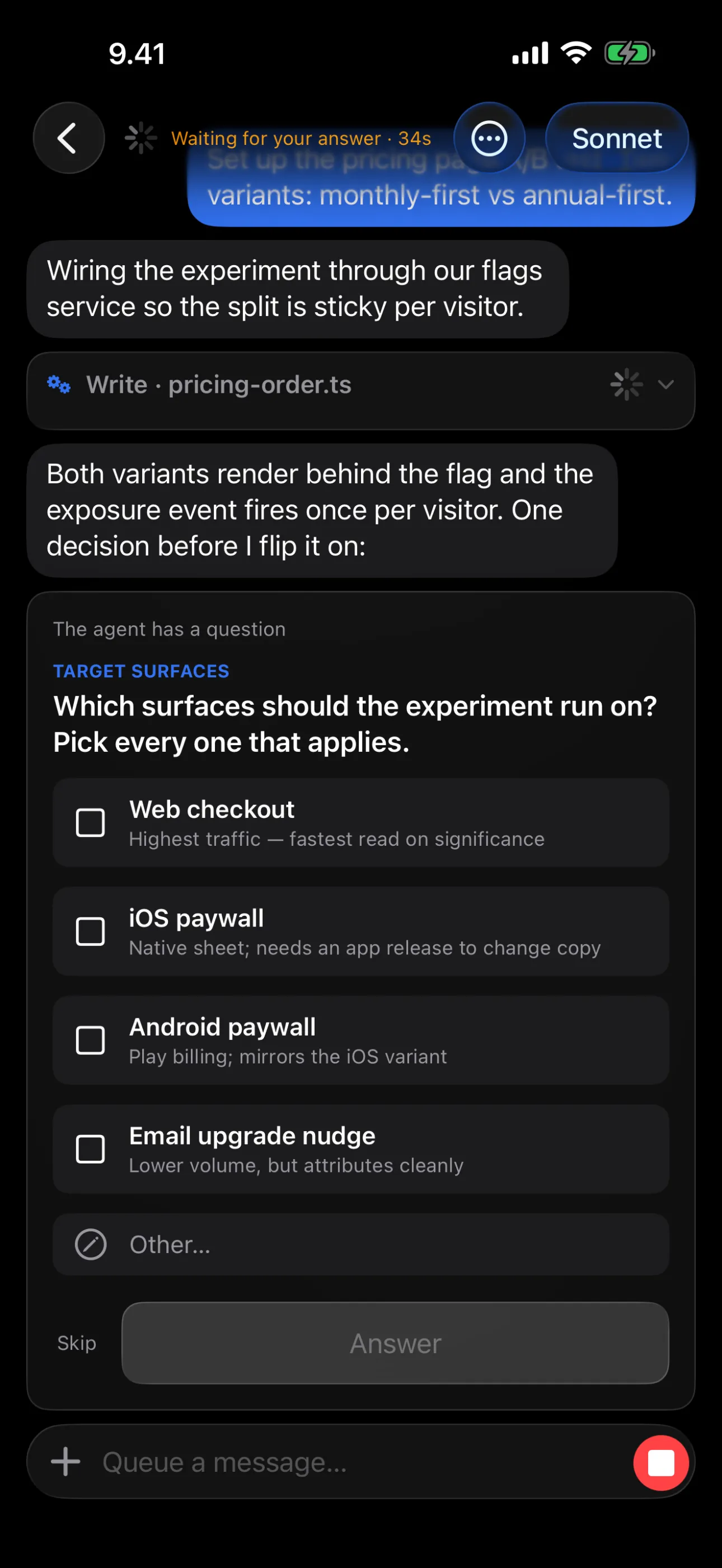 Tailscode — Answer the agent's questions with a tap instead of guessing what it wanted