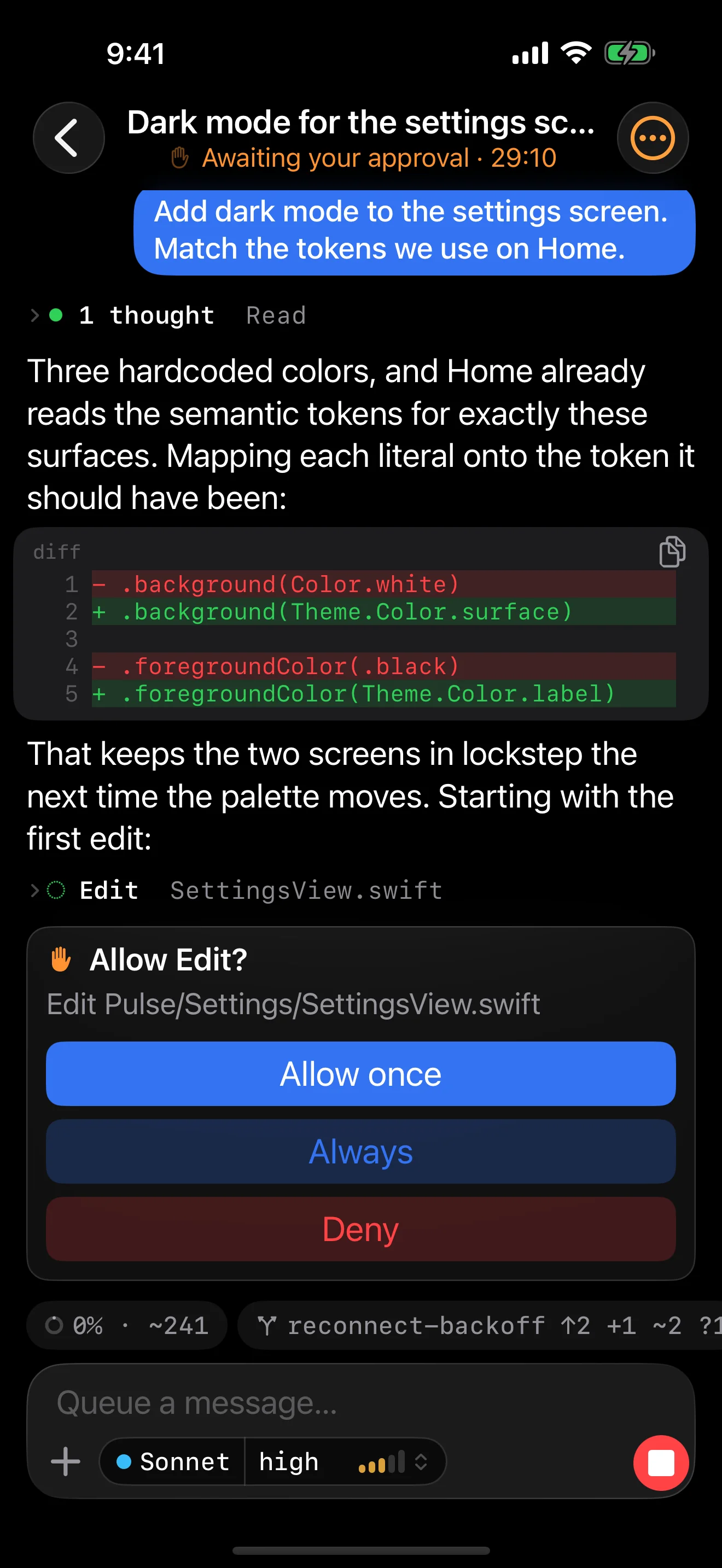 Tailscode: Coding Agent Remote on iphone: Tailscode on iPhone: Allow once, Always or Deny while the agent waits