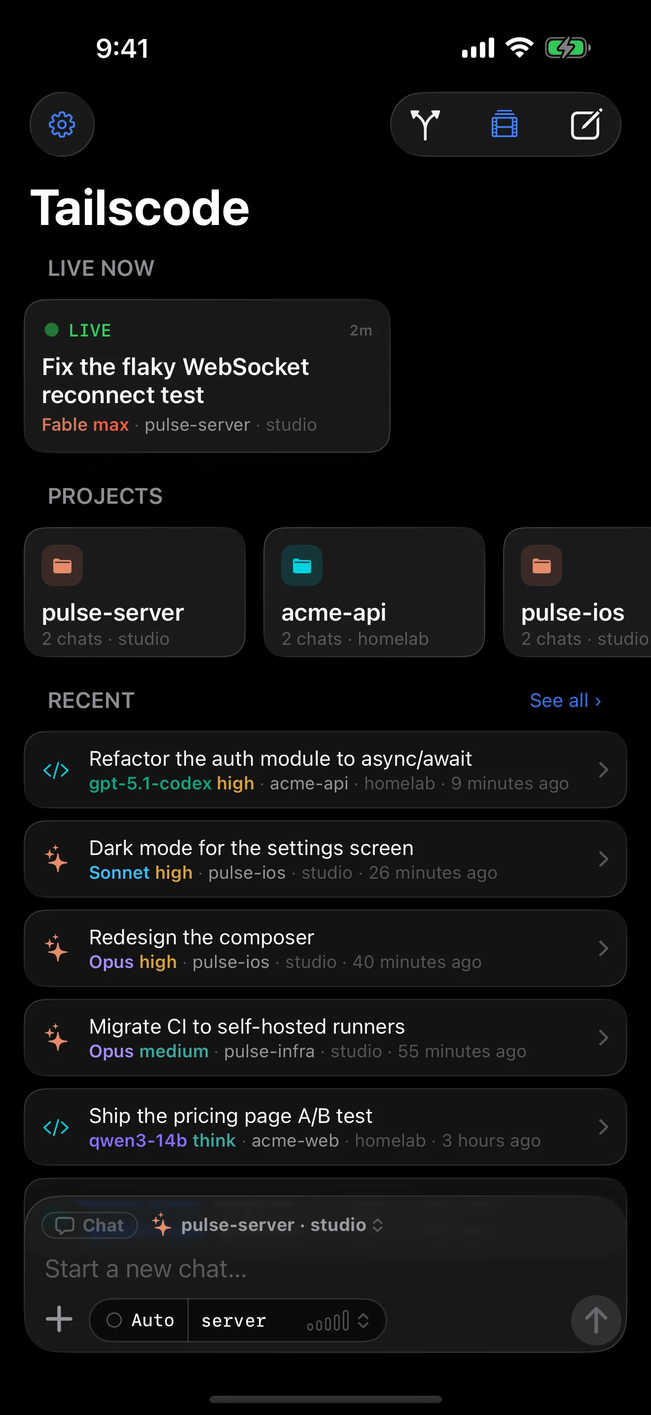 Tailscode: Coding Agent Remote on iphone: Tailscode on iPhone: every machine on one board, live turns first