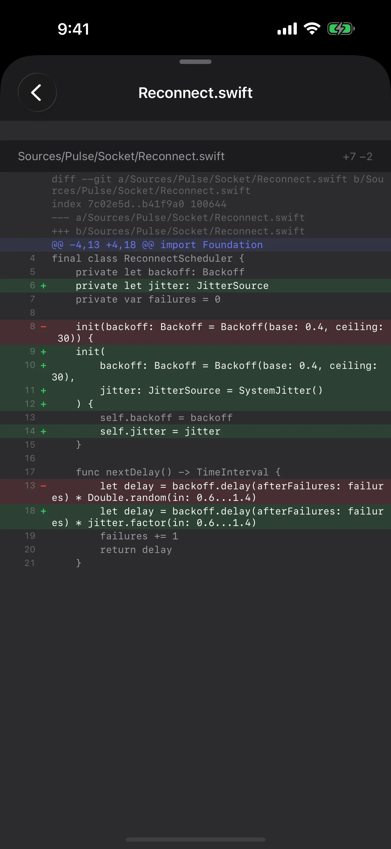 Tailscode on iPhone: Read every diff from your phone. Branch, staged, changed: the real patch, from the machine that owns it.