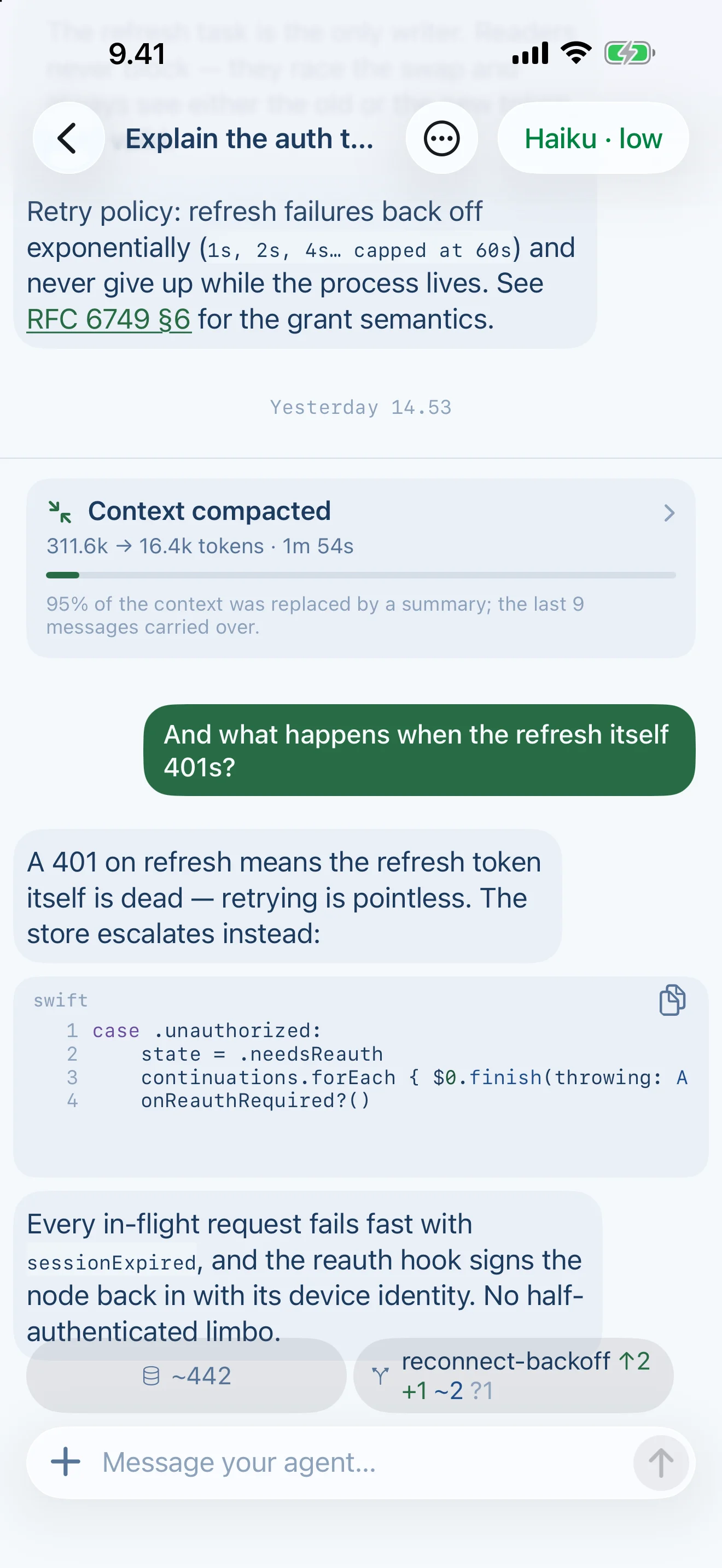 Tailscode on iPhone, Suomi light: Context compacted, not lost — and you can read exactly what it kept
